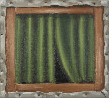 A green curtain in the back of a painting, 2025